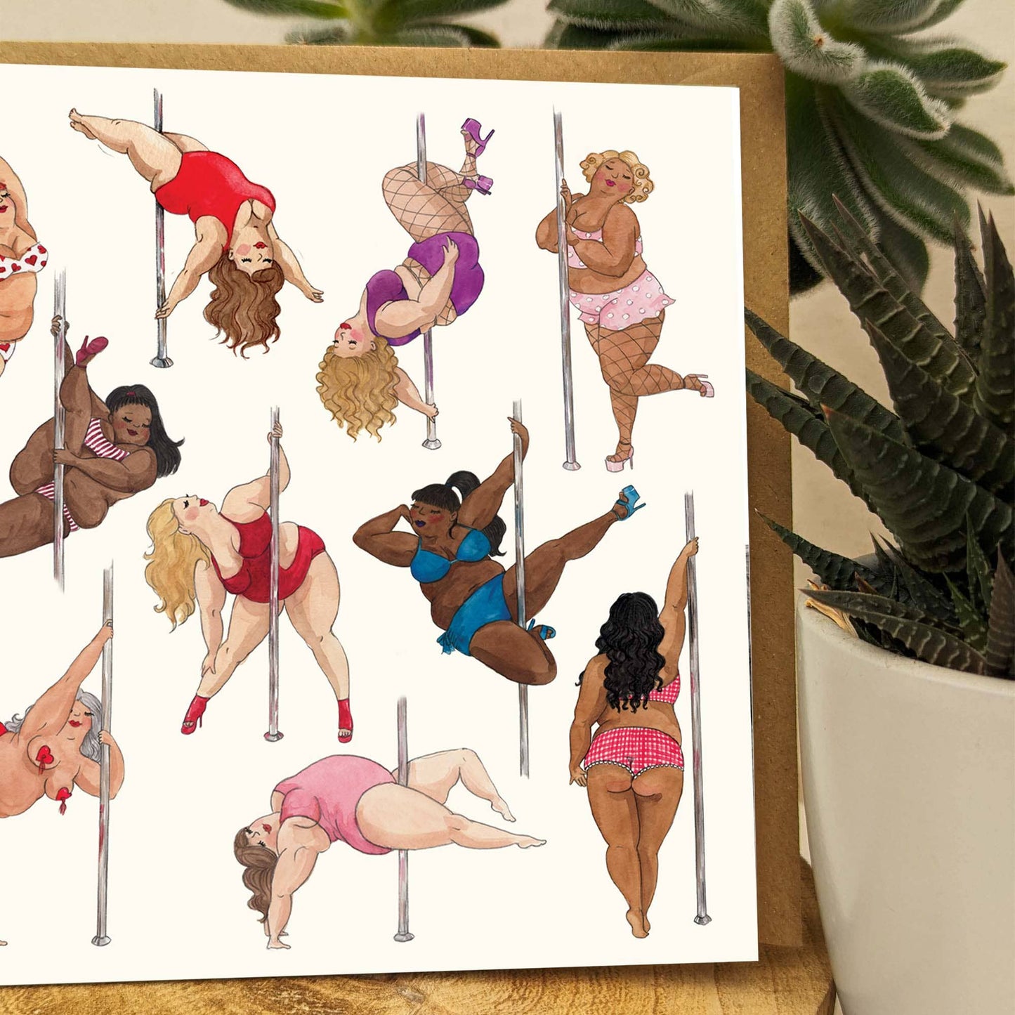 Pole dancing ladies greeting card, Sexy birthday card, 
