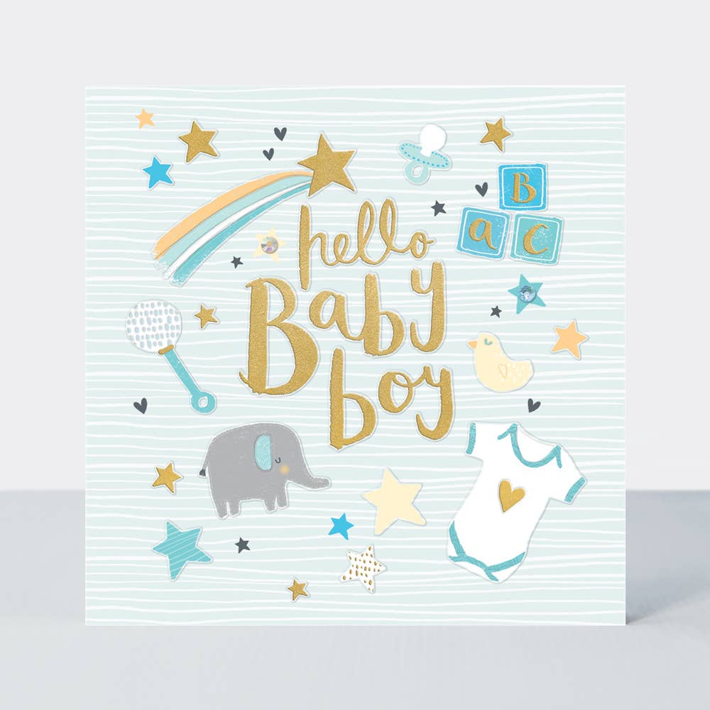 Peony Baby Boy - Handcrafted Baby Card