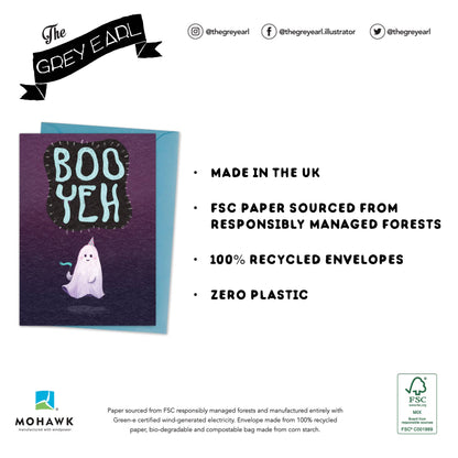 Boo Yeh - Ghost - Birthday Party Card - Cute Halloween Scary