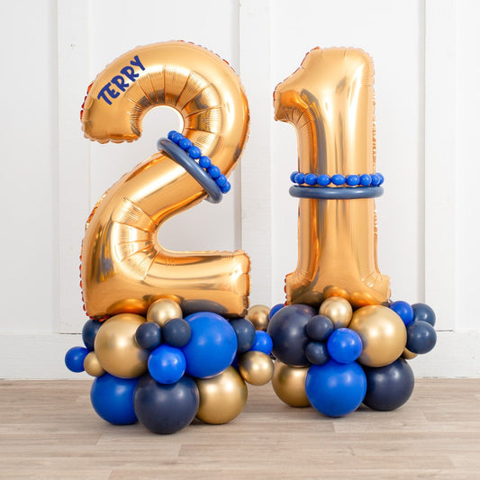 Blue Chrome Personalised Number Balloon Stack