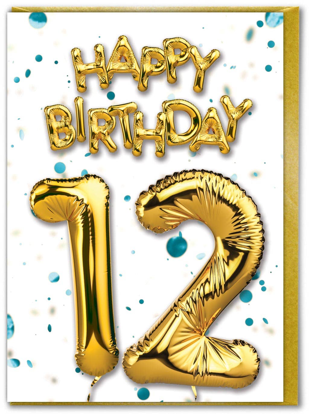 12th Birthday Card - Gold Balloon Greetings Card