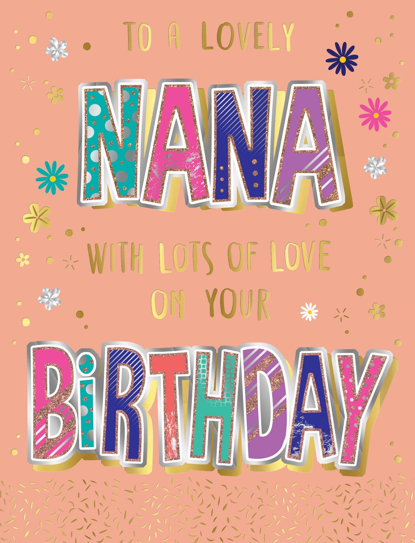 Birthday Card, Nana, Flowers On Peach