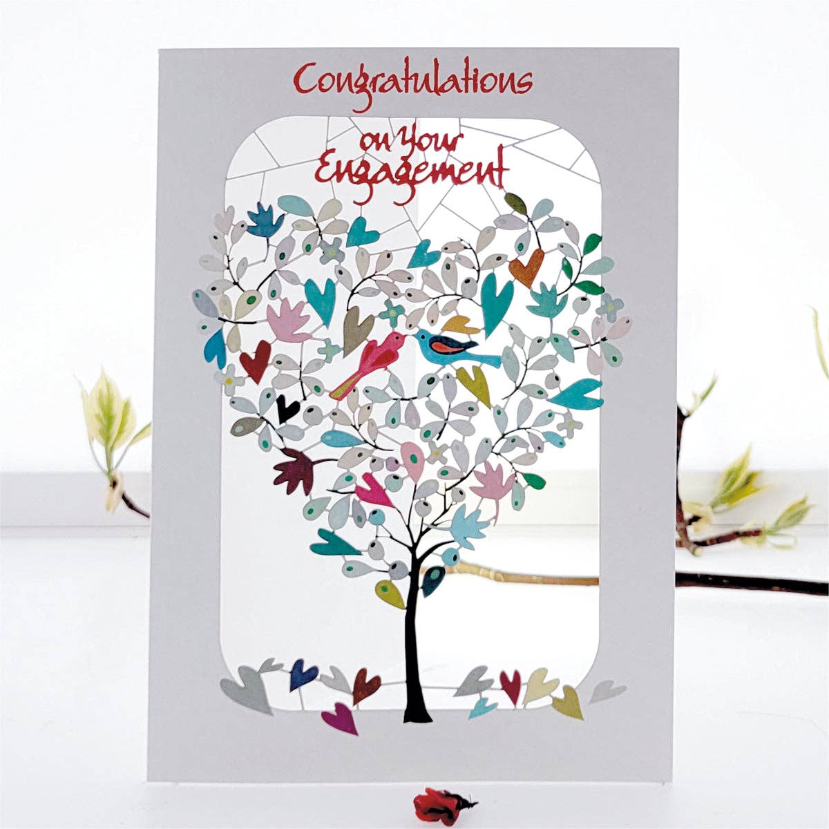 Love Birds in Tree Engagement Greeting Card