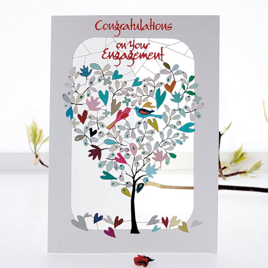 Love Birds in Tree Engagement Greeting Card