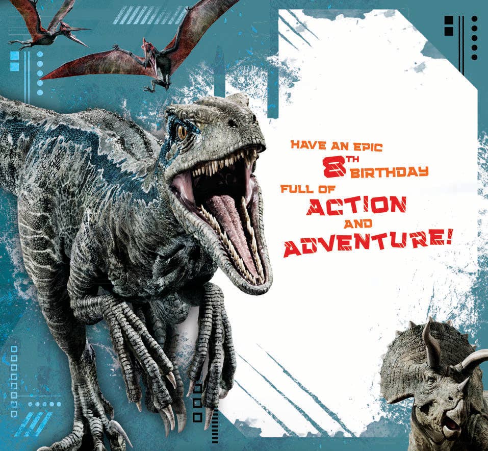 Jurassic World Age 8 Birthday Card