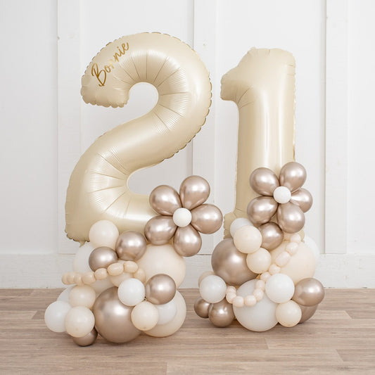 Chrome Nude Personalised Number Balloon Stack