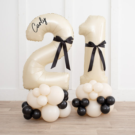 Black Ivory Bow Personalised Number Balloon Stack