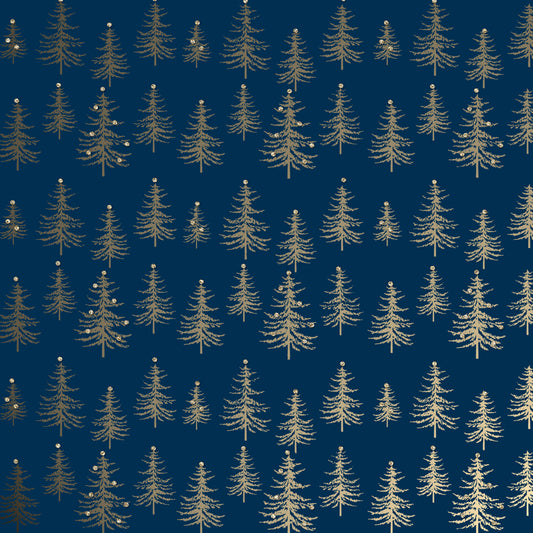 Uniqueco Bio Glitter FSCM Rollwrap 2m Luxe Gold Trees on Blu