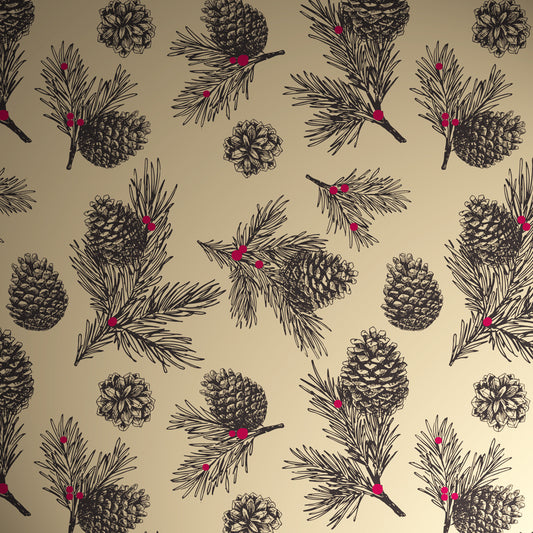 Uniqueco Printed FSCM Rollwrap 2m Winter Deluxe Pine Cones o