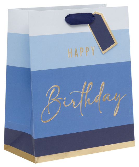 BAG LARGE HAPPY BIRTHDAY STRIPE BLUE