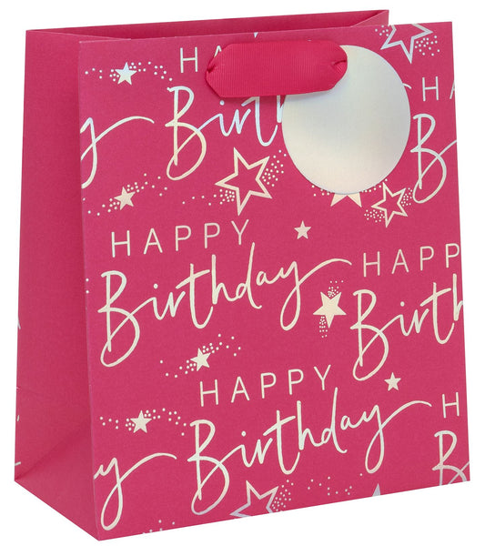 BAG MEDIUM HAPPY BIRTHDAY SCRIPT PINK