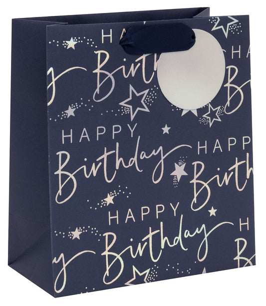 BAG MEDIUM HAPPY BIRTHDAY SCRIPT BLUE