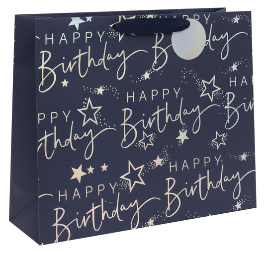 BAG LANDSCAPE SHOPPER HAPPY BIRTHDAY SCRIPT BLUE