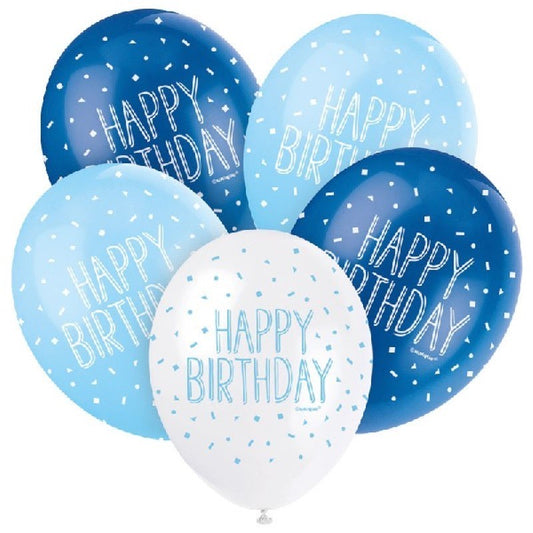 Blue Happy Birthday Mixed Prepack Latex Balloon Bouquet (Helium Filled)