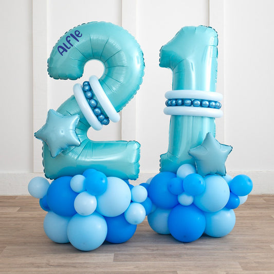 Baby Blue Personalised Number Balloon Stack