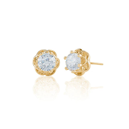 Single Stone,Antique Six Claw Stud Earrings In Yellow Gold