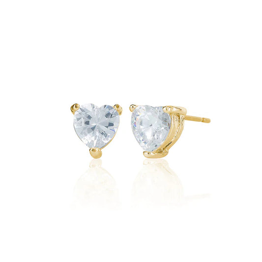 6mm Single Stone Claw Set Heart Stud Earrings In Yellow Gold