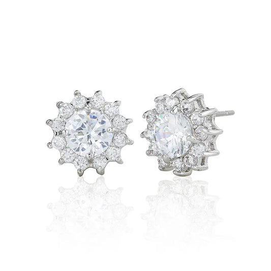 6mm Single Stone Stud Earrings With Surrounded Stones