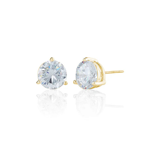 8mm Three Claw Single Stone Stud Earrings In Yellow Gold
