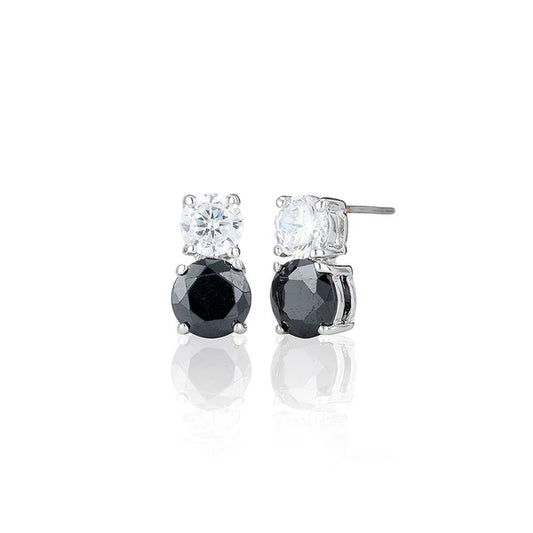 Silver Black And White Stud Earrings