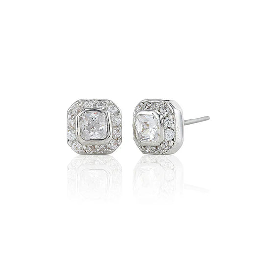 4mm Rubover Princess Stud Earrings With Surround