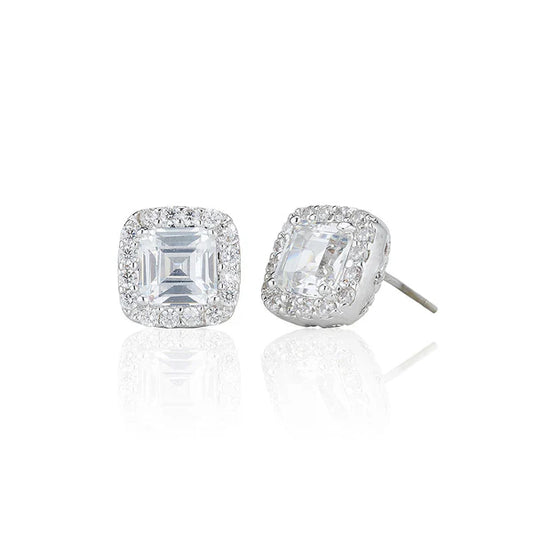 Cushion Single Stone Stud Earrings With Surround