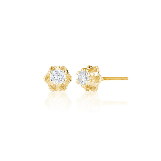 Six Claw Single Stone Stud Earrings In Yellow Gold