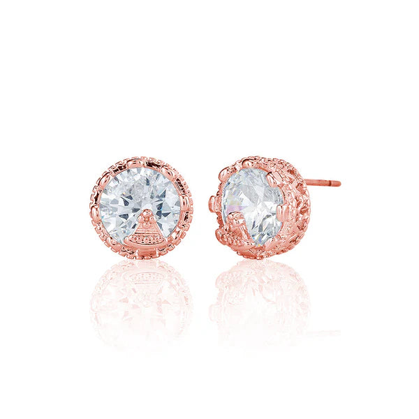 Single Stone Stud Earrings With Millgrain Edge In Rose Gold