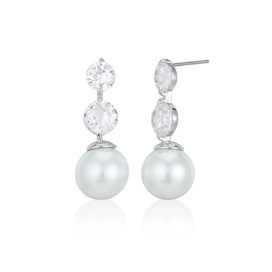 Drop Pearl  With Double Stone Stud Earrings