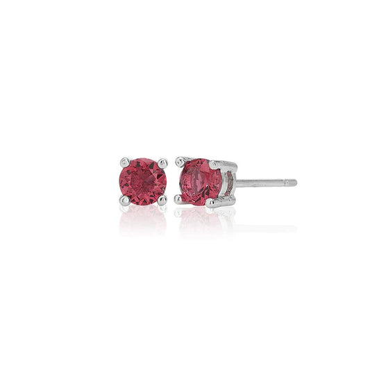 Red Four Claw 4mm Solitaire Rhodium Plated Stud Earrings