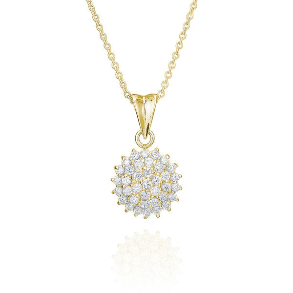 Classic Round Cluster Pendant In Yellow Gold