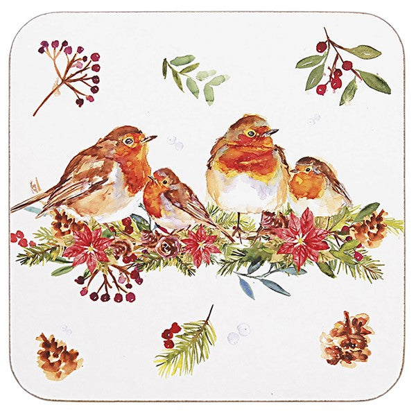 Jennifer Rose Winter Robin Coaster Set of 4