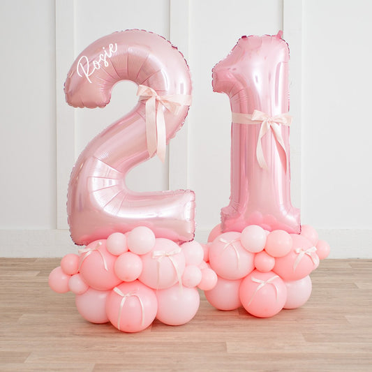 Baby Pink Personalised Number Balloon Stack With Bows