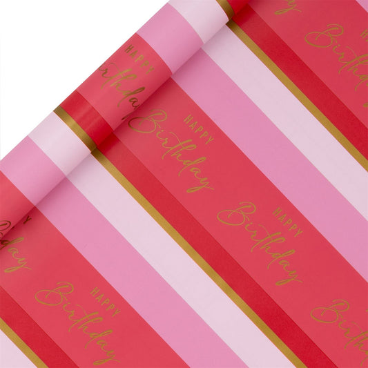 ROLL WRAP  4M BIRTHDAY STRIPE PINK