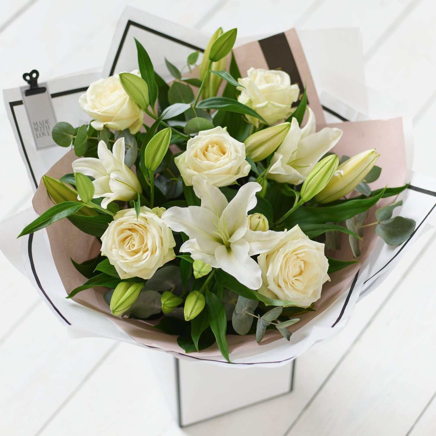 White Rose and Lily Bouquet