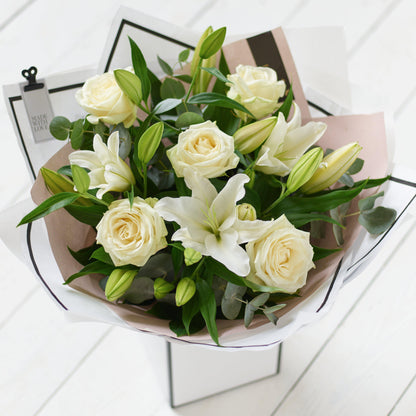 White Rose and Lily Bouquet