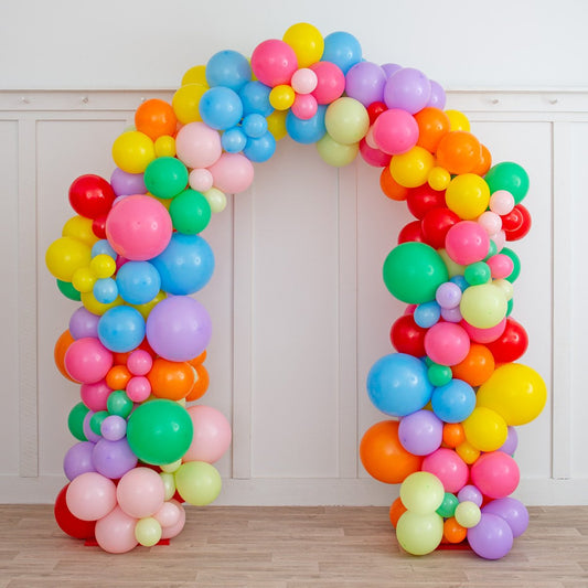 Bright Rainbow Ready Made Latex Balloon Arch Inflated
