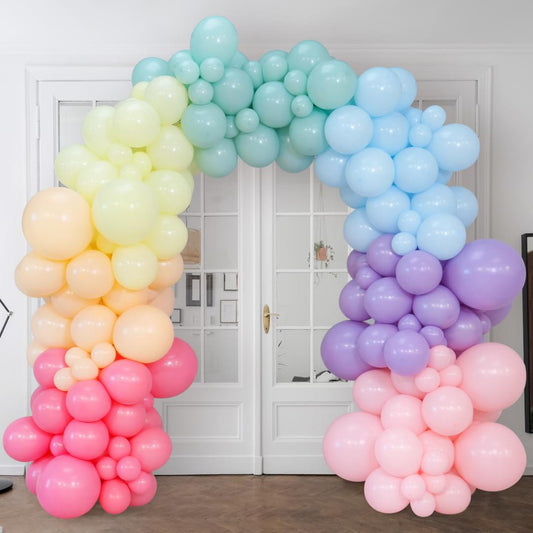 Pastel Rainbow Ready Made Latex Balloon Arch Inflated