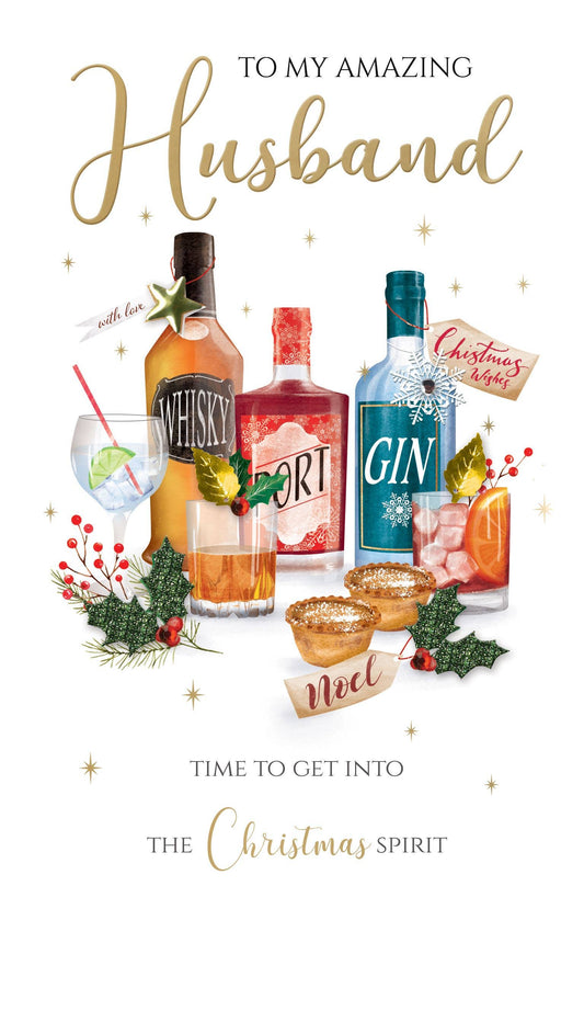 Husband-BottlesSpirits-Christmas Card-Champagne-SecondNature