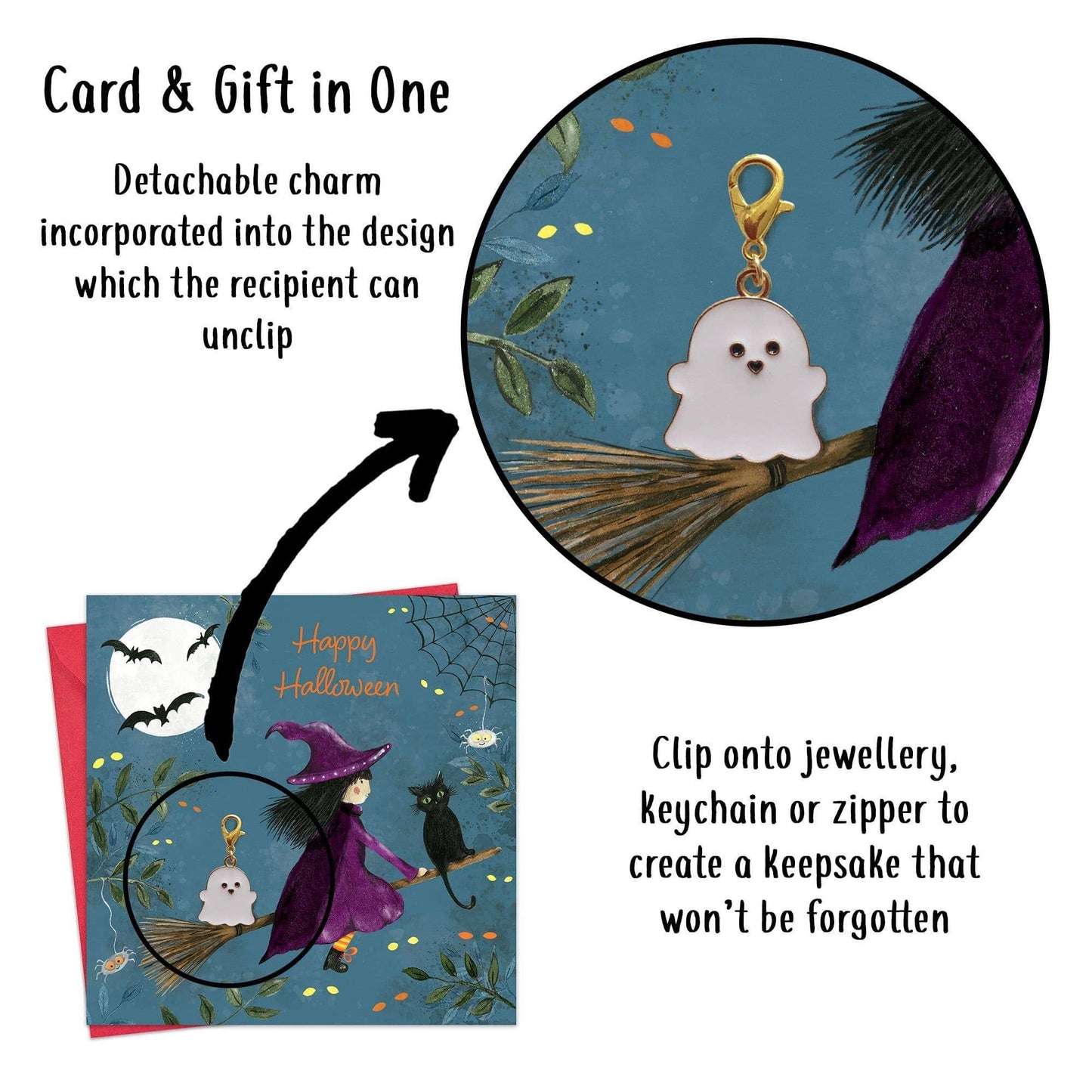 Halloween Card & Gift with Detachable Ghost Charm