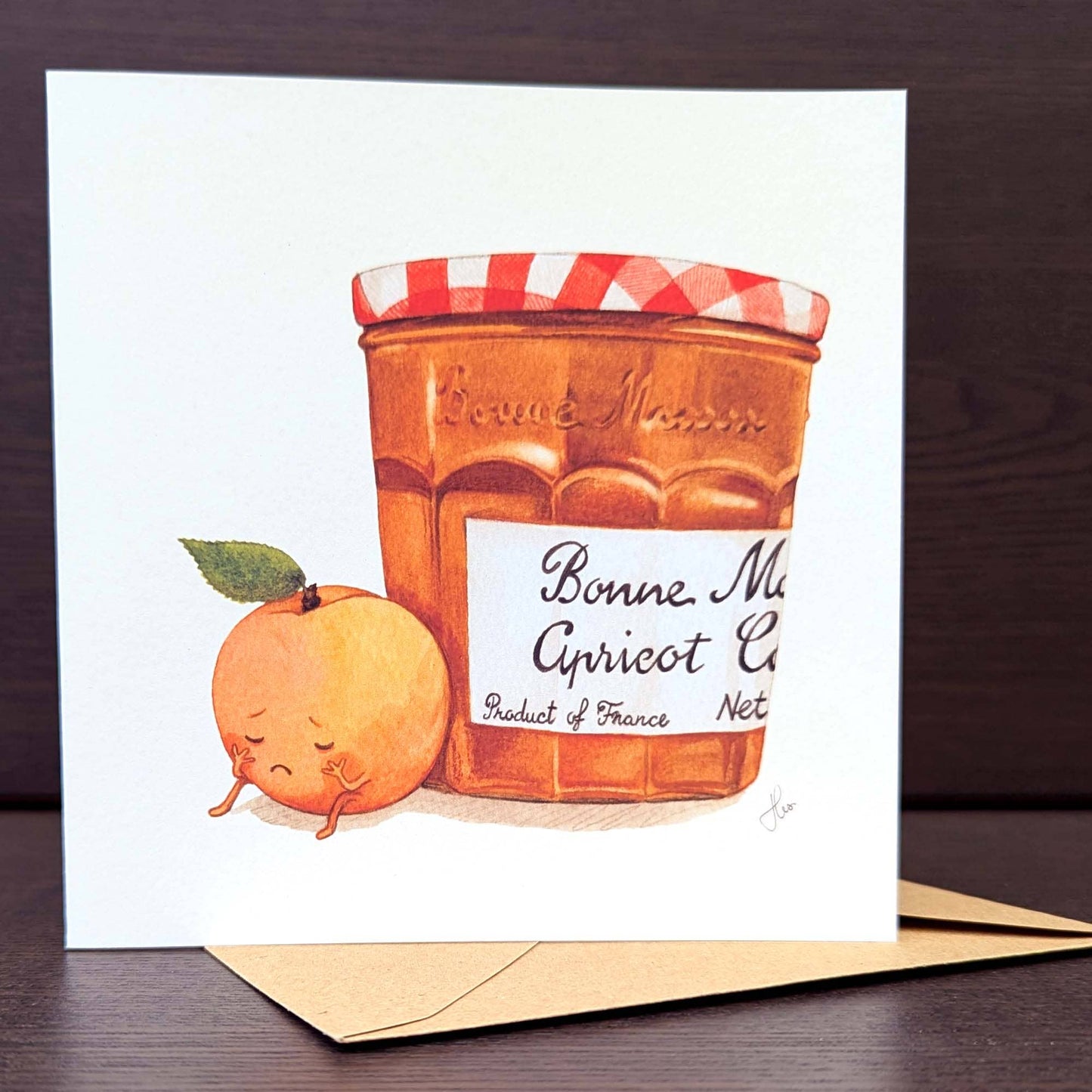 Fruity greeting card, Funny quirky Apricot Card, Dark humour
