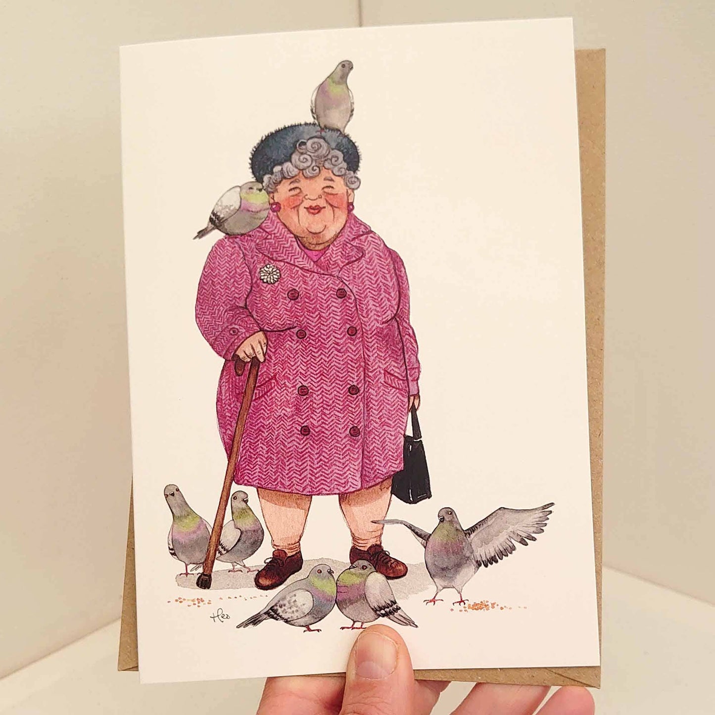 Old lady and pigeons card, Funny Birthday card, Quirky card