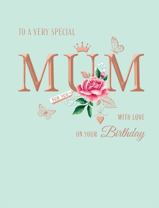 Birthday Card, Mum, Flower On Mint