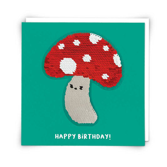 Toadstool Greetings Card with Reusable Sequin Patch