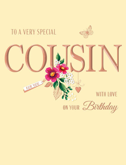 Birthday Card, Cousin F, Flowers On Pale Yellow