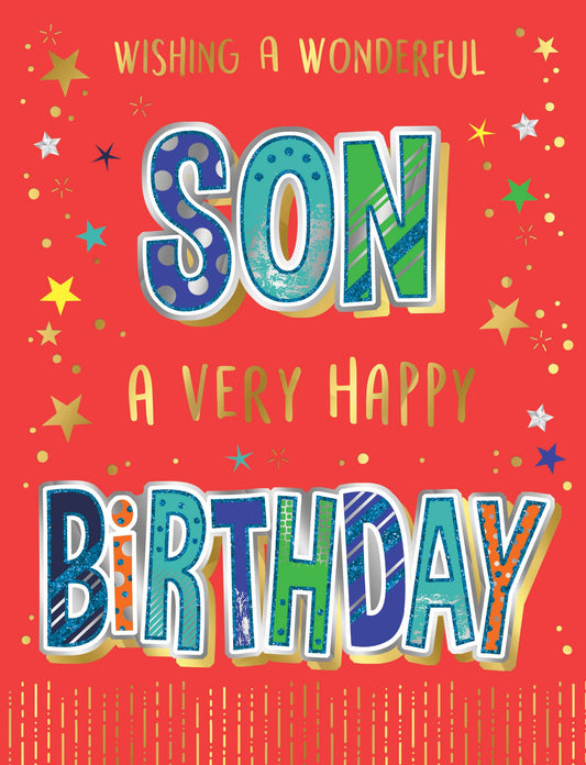 Birthday Card, Son, Stars On Red