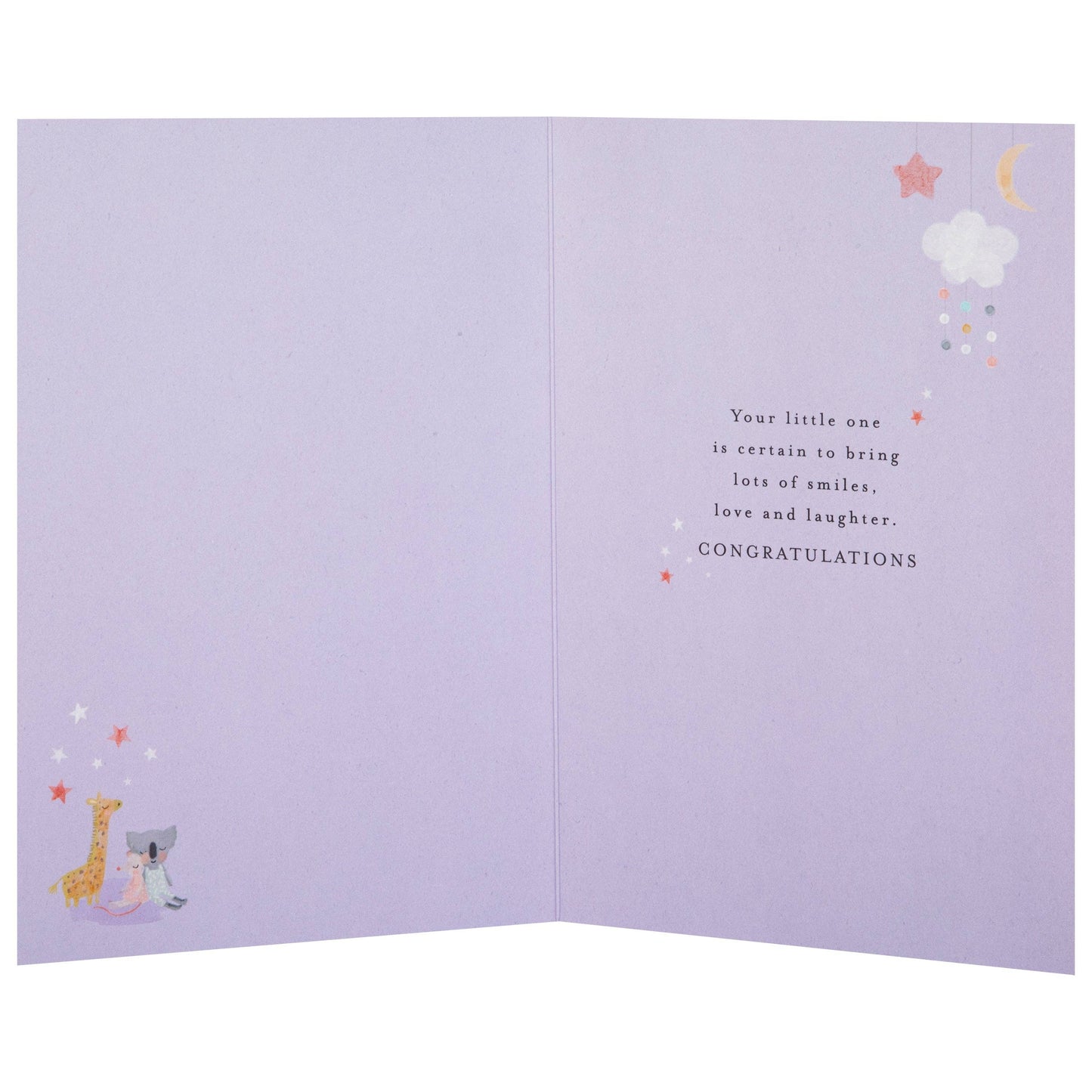 Lucy Cromwell Baby Girl Card with Crib & Toy Animals Design