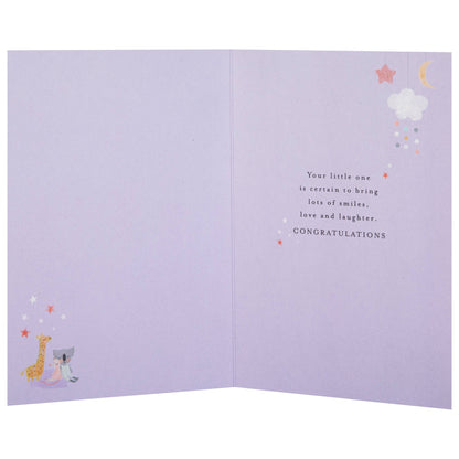 Lucy Cromwell Baby Girl Card with Crib & Toy Animals Design