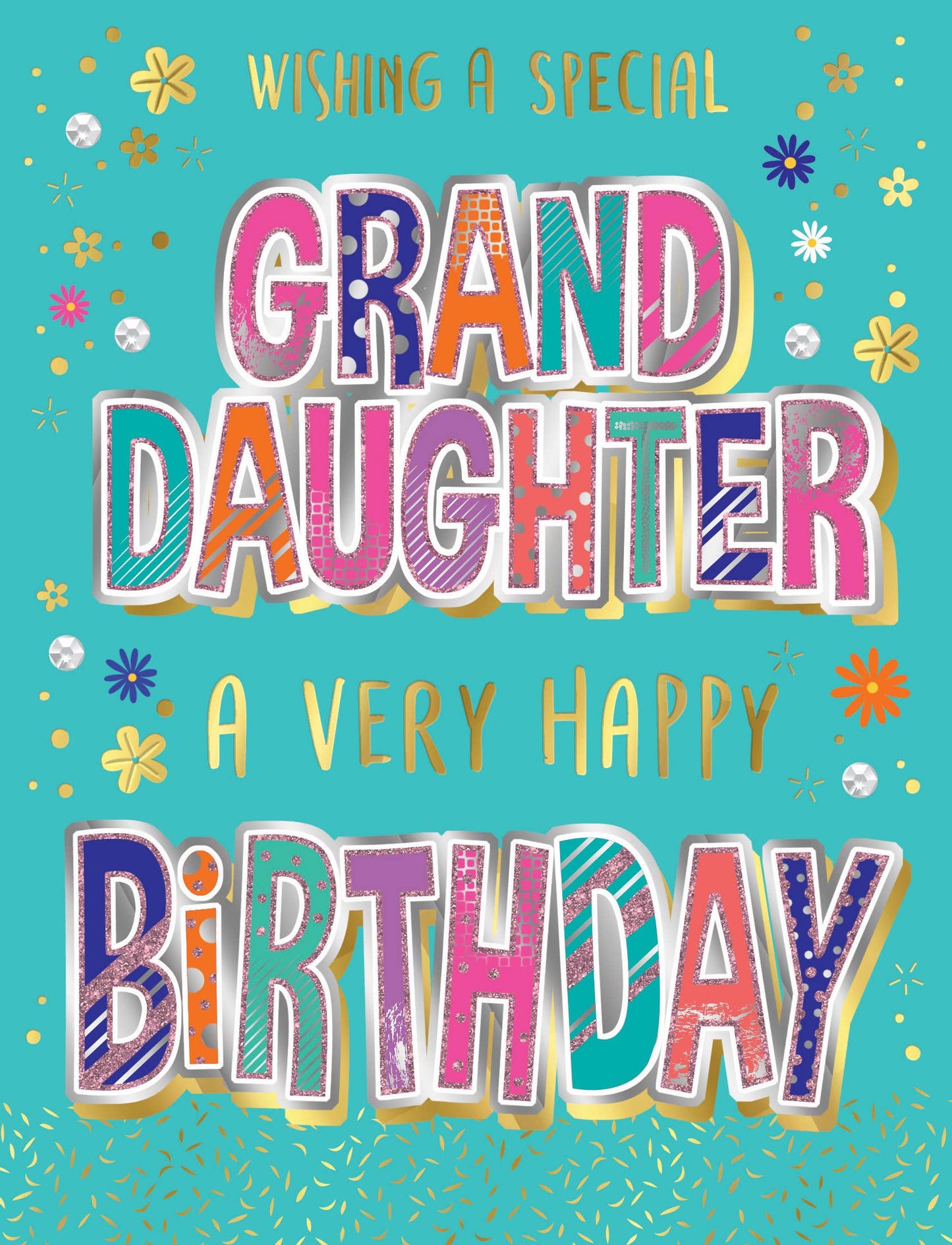 Birthday Card, Granddaughter, Flowers On Aqua