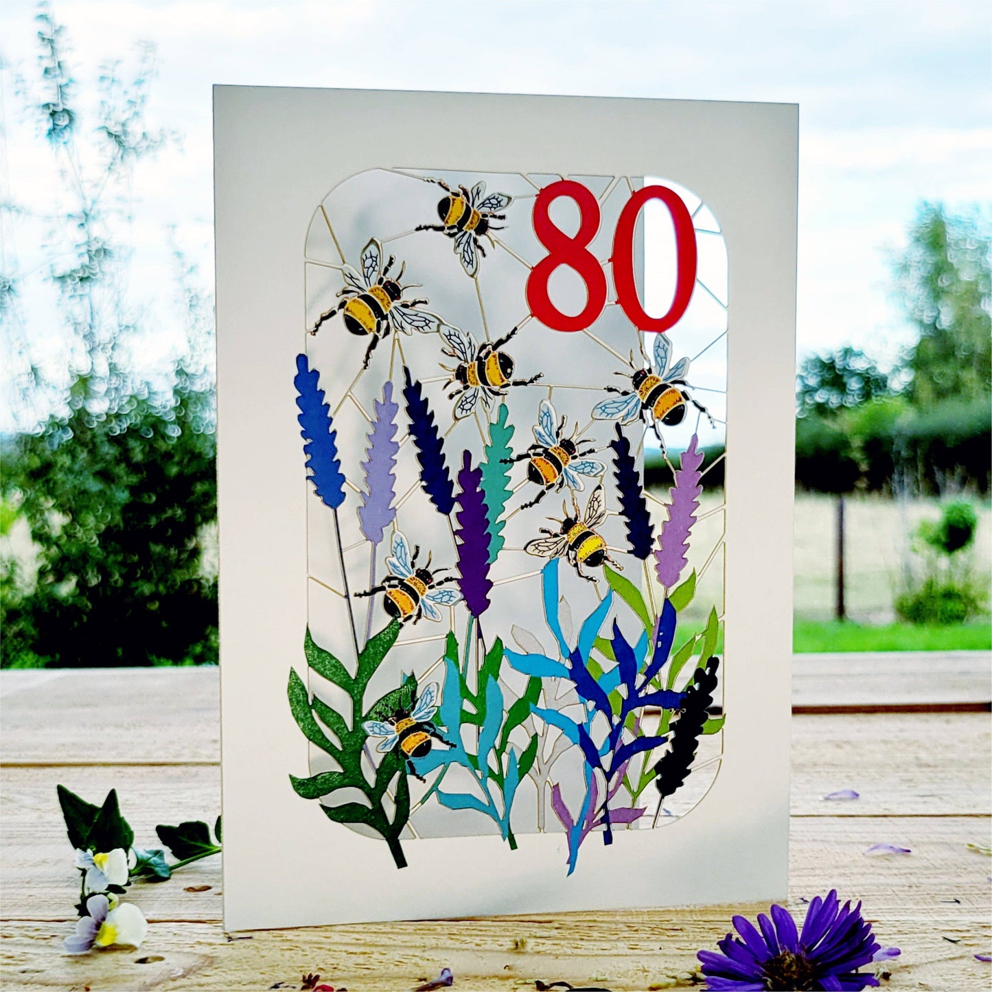 Age 80 Bee Design Birthday Card